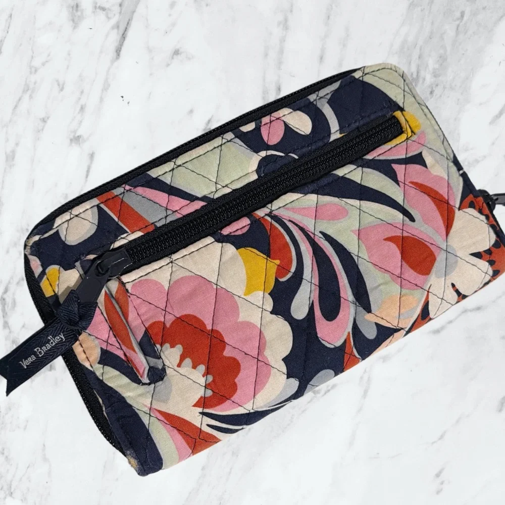 Vera Bradley Navy Floral Quilted Turn-Lock Wallet with Pink and Coral Accents - Picture 2 of 4